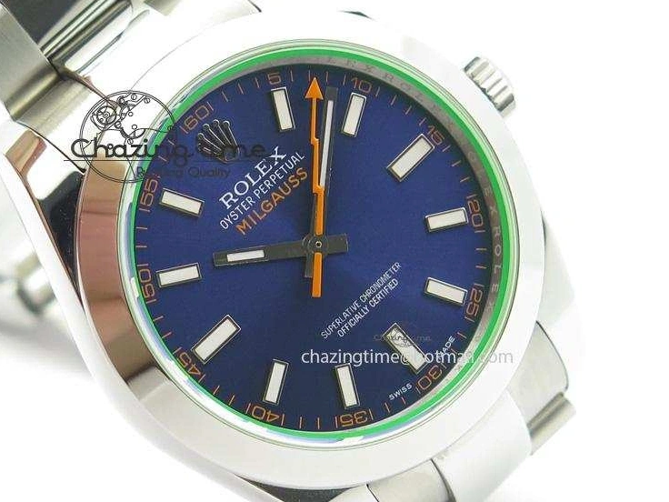 0414 Fashionable Milgauss 116400 GV JF 1:1 Green Sapphire Blue Dial On SS Bracelet A2824 V 3950